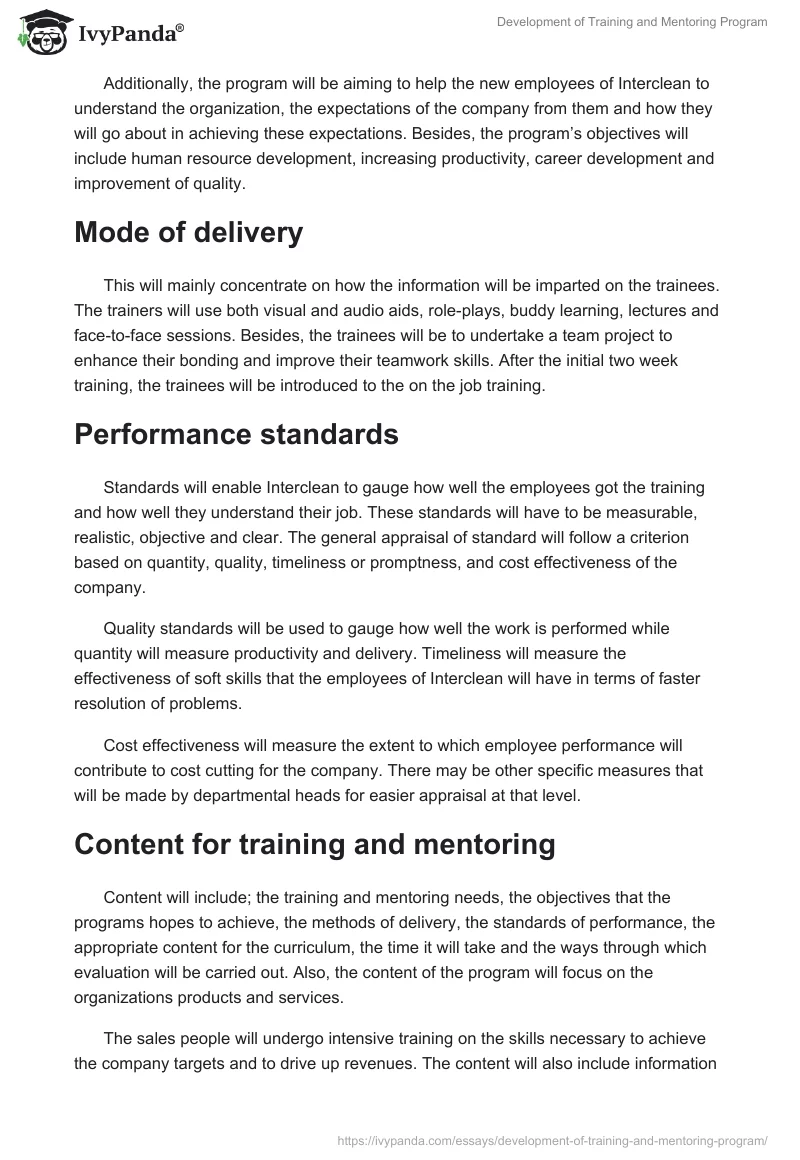 Development of Training and Mentoring Program. Page 2