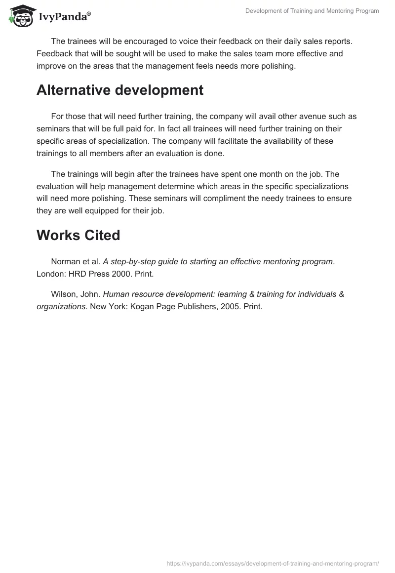 Development of Training and Mentoring Program. Page 4