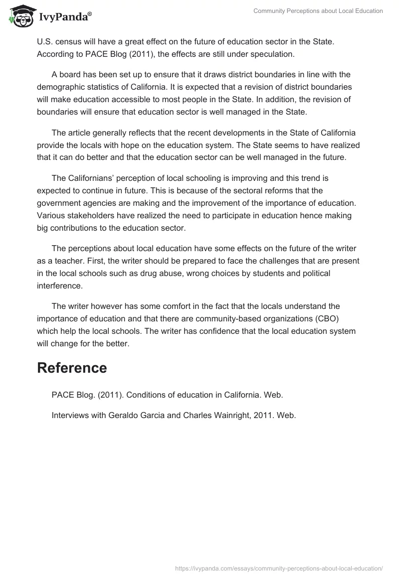 Community Perceptions about Local Education. Page 4