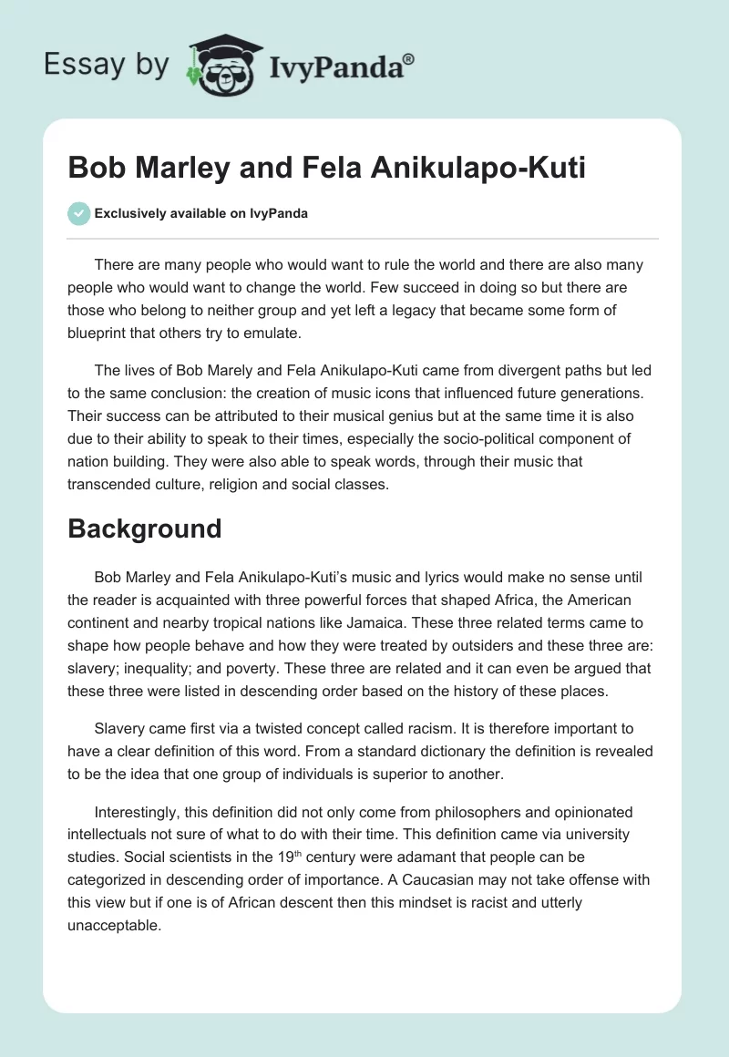 Bob Marley and Fela Anikulapo-Kuti. Page 1