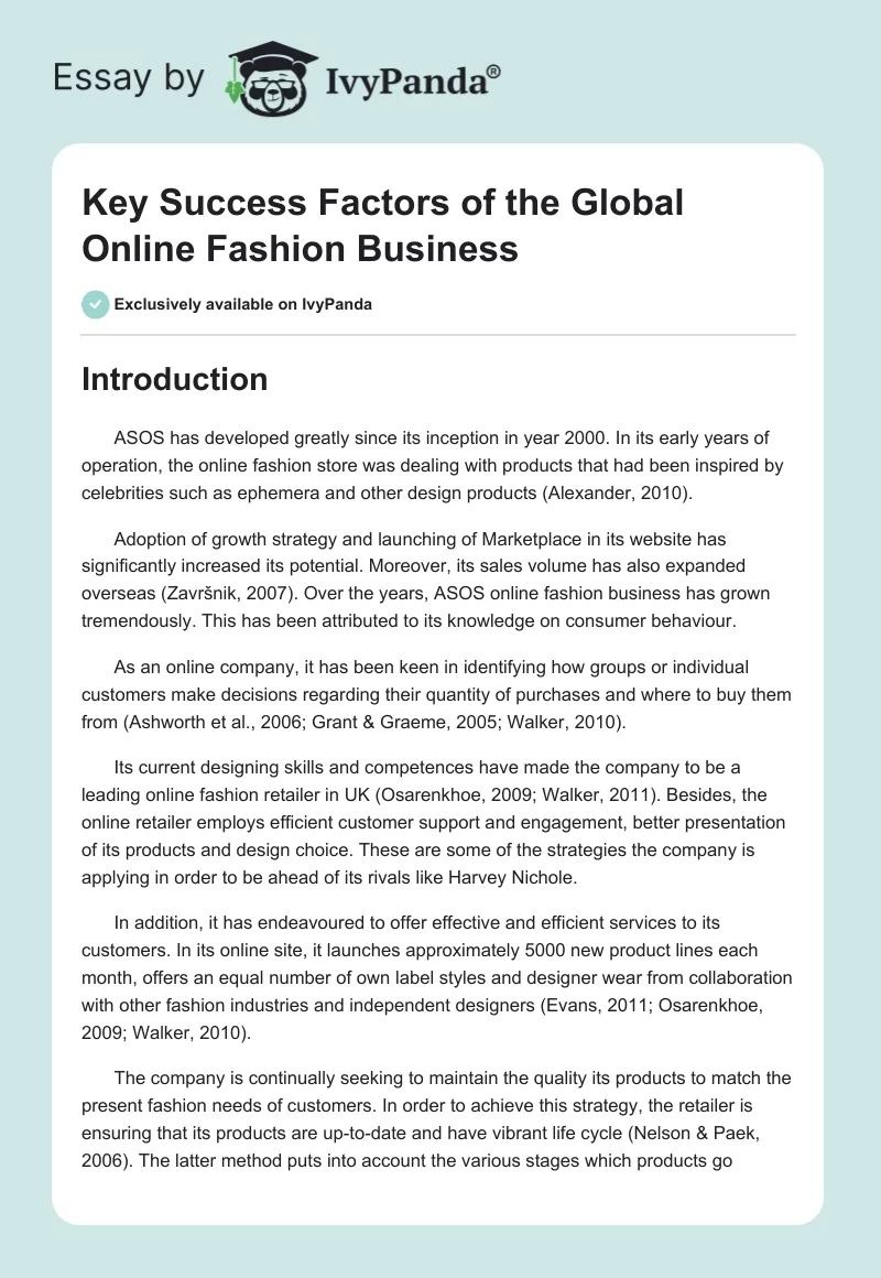 Key Success Factors of the Global Online Fashion Business. Page 1