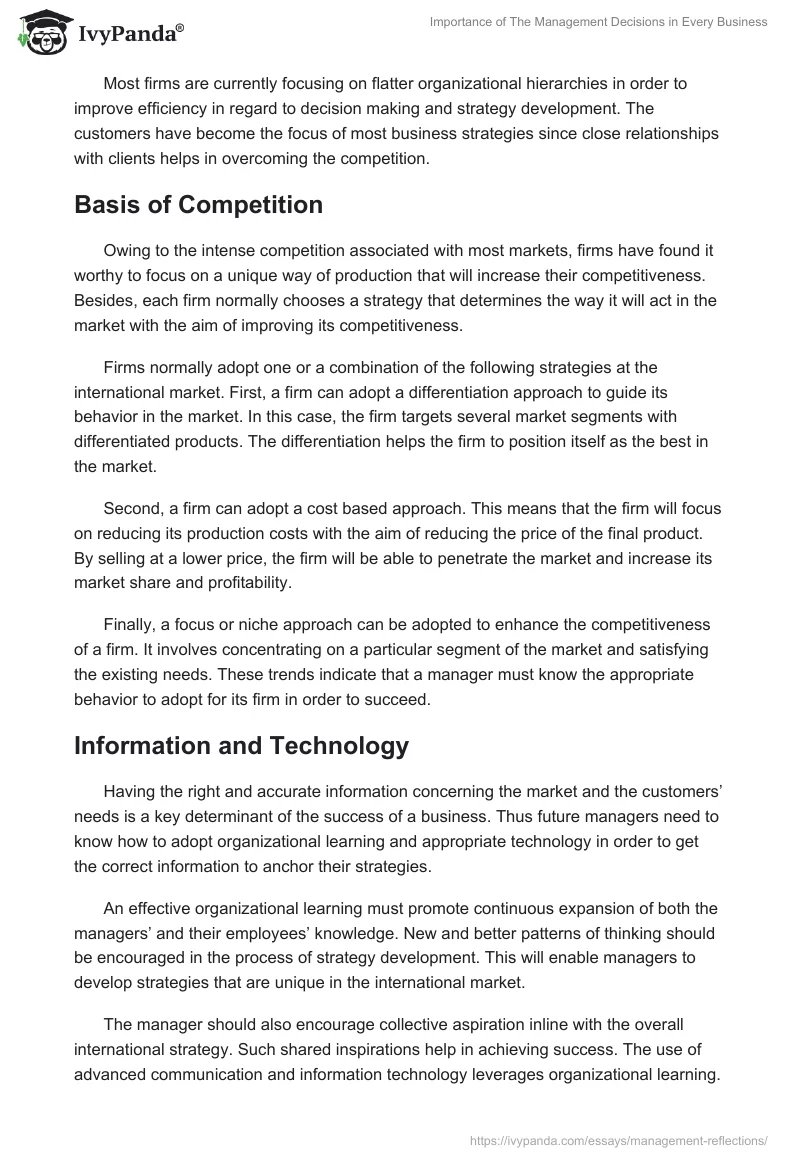 Importance of The Management Decisions in Every Business. Page 3