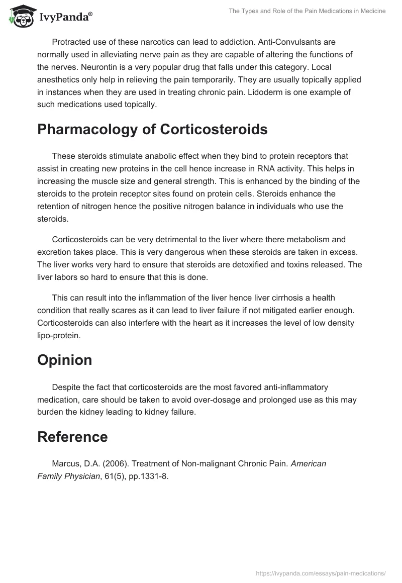 The Types and Role of the Pain Medications in Medicine. Page 2