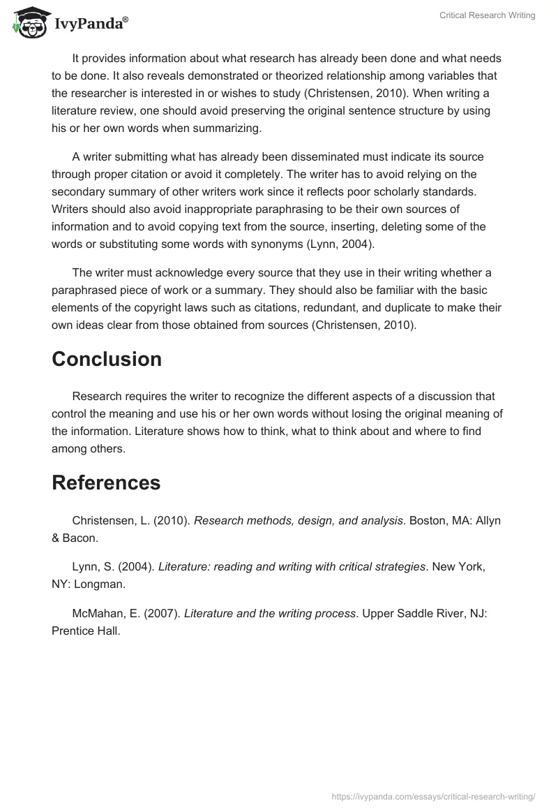 Critical Research Writing. Page 2