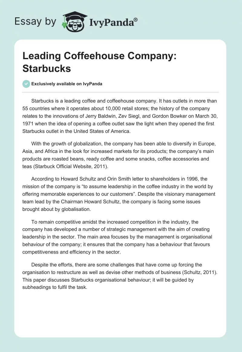 Leading Coffeehouse Company: Starbucks. Page 1