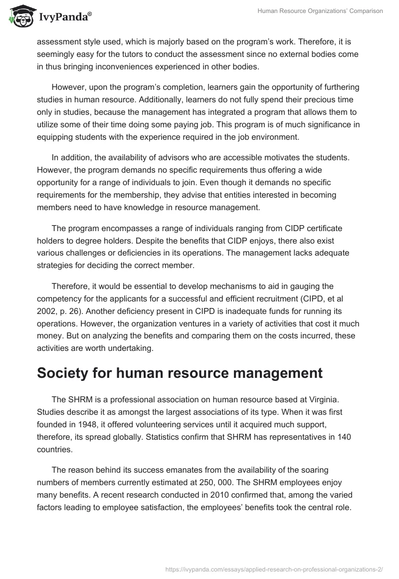 Human Resource Organizations’ Comparison. Page 2