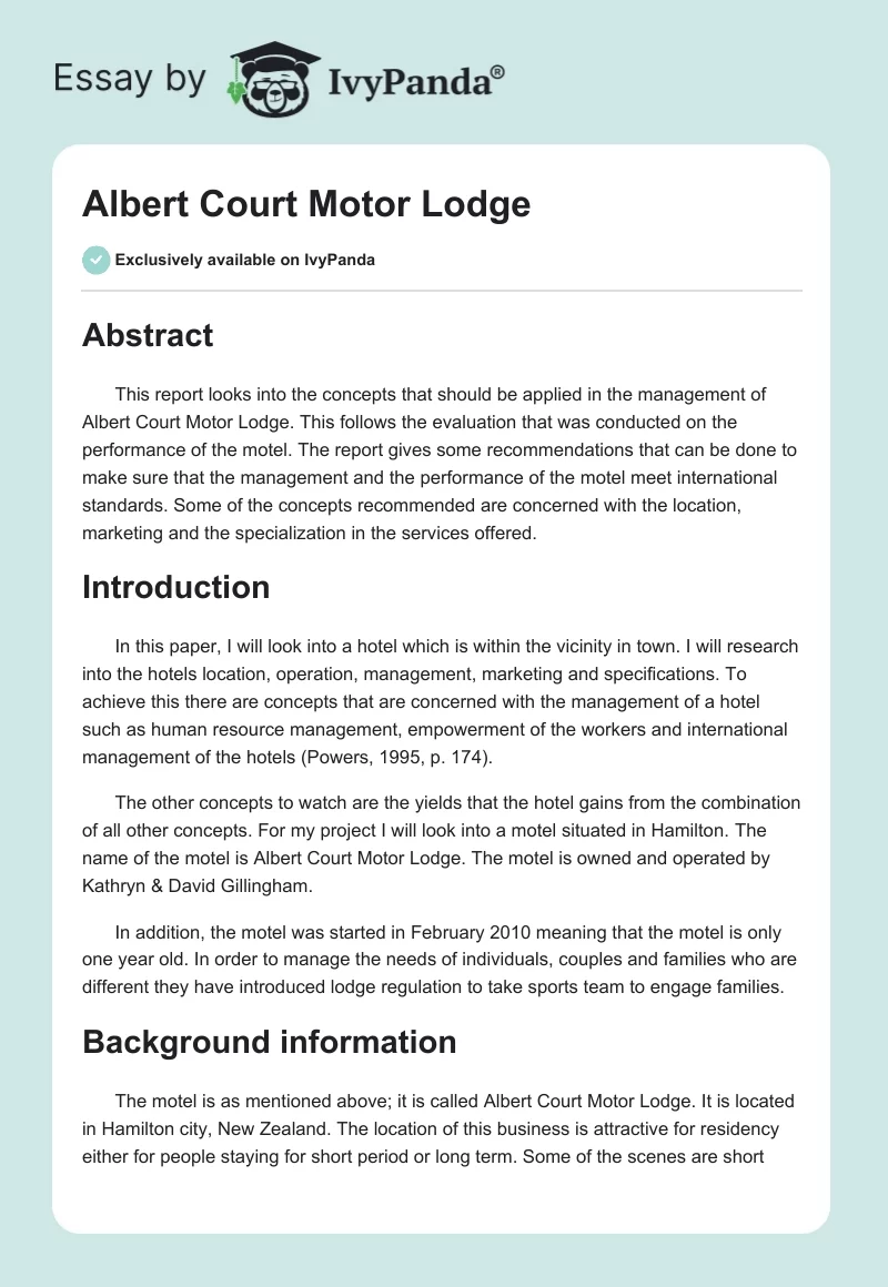Albert Court Motor Lodge. Page 1