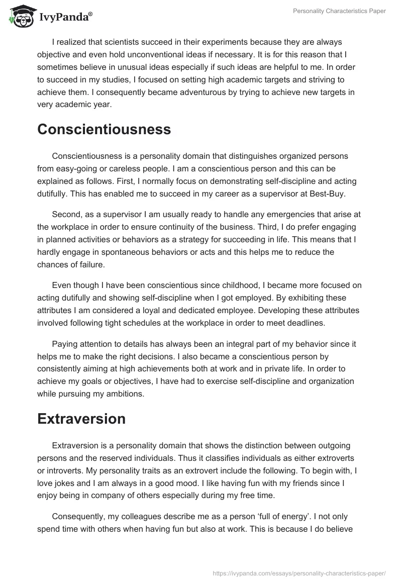 Personality Characteristics Paper. Page 2