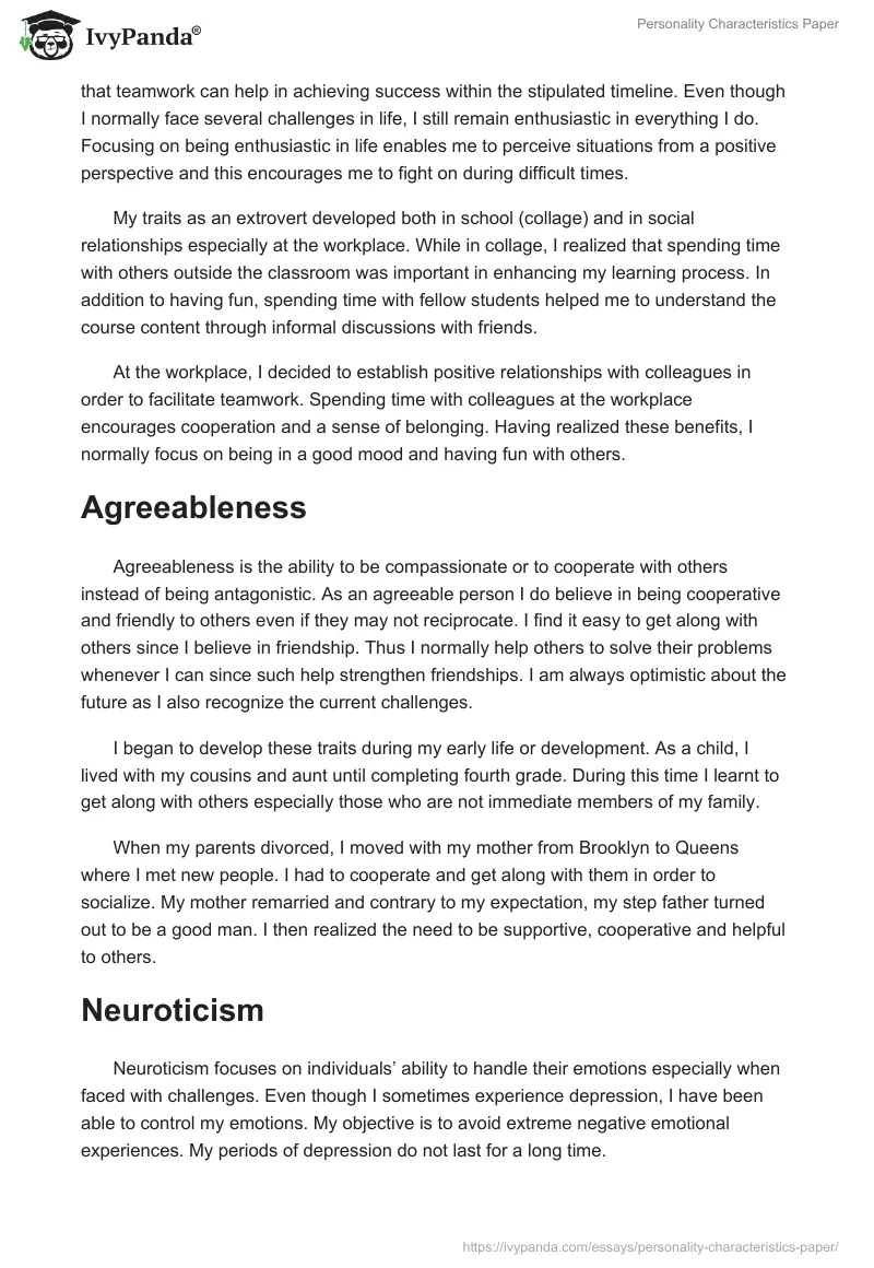 Personality Characteristics Paper. Page 3