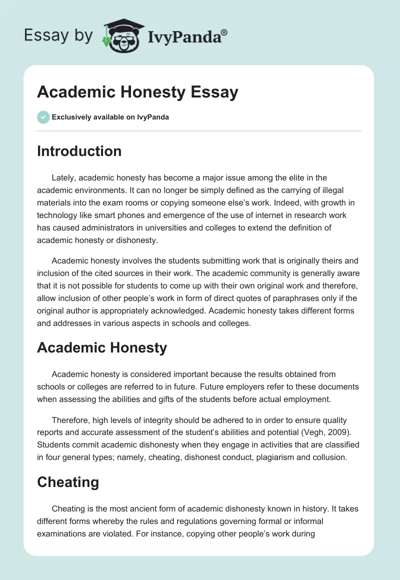 Academic Honesty Essay. Page 1