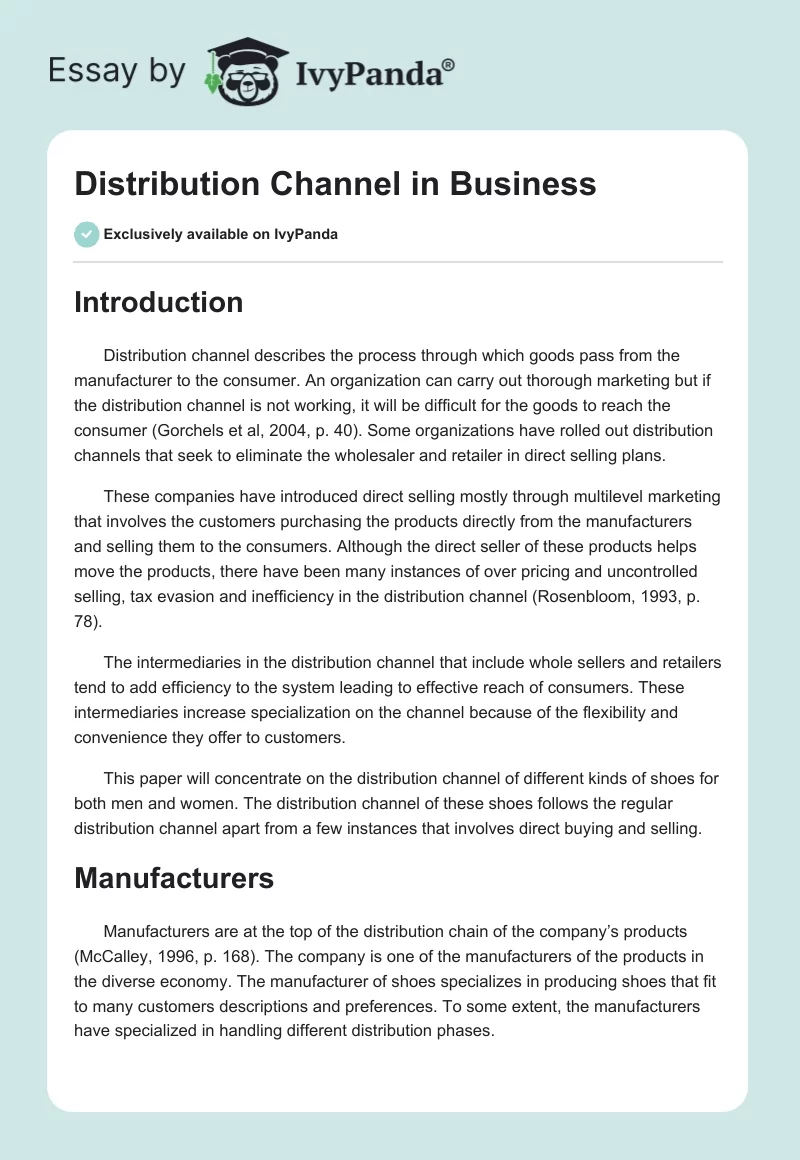 Distribution Channel in Business. Page 1