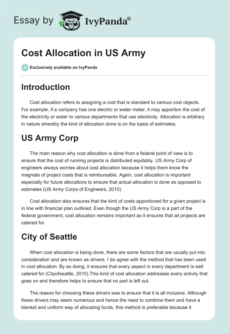 Cost Allocation in US Army. Page 1