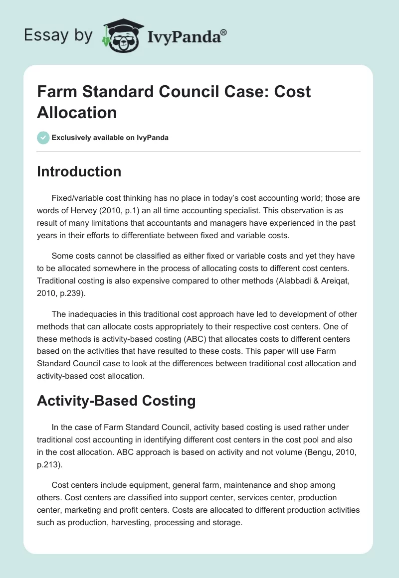 Farm Standard Council Case: Cost Allocation. Page 1