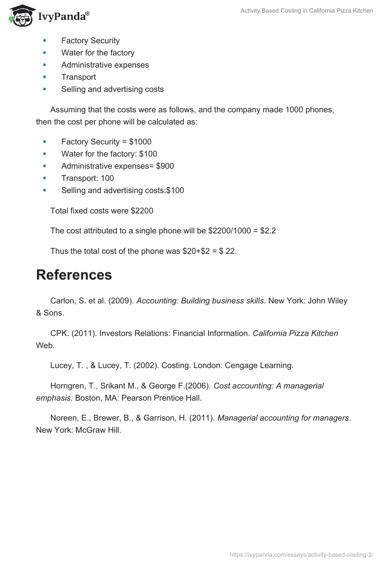 Activity Based Costing in California Pizza Kitchen. Page 3