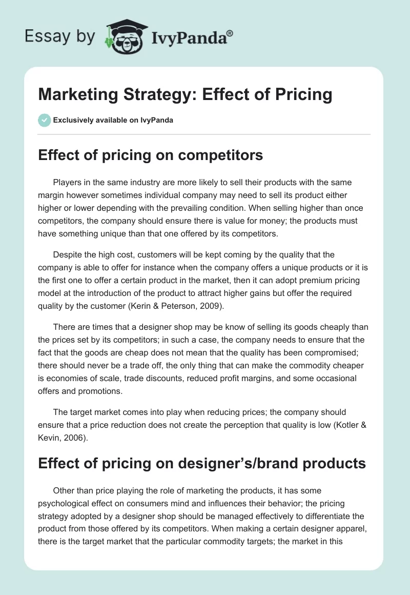 Marketing Strategy: Effect of Pricing. Page 1