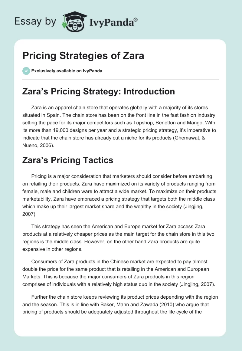 Pricing Strategies of Zara. Page 1