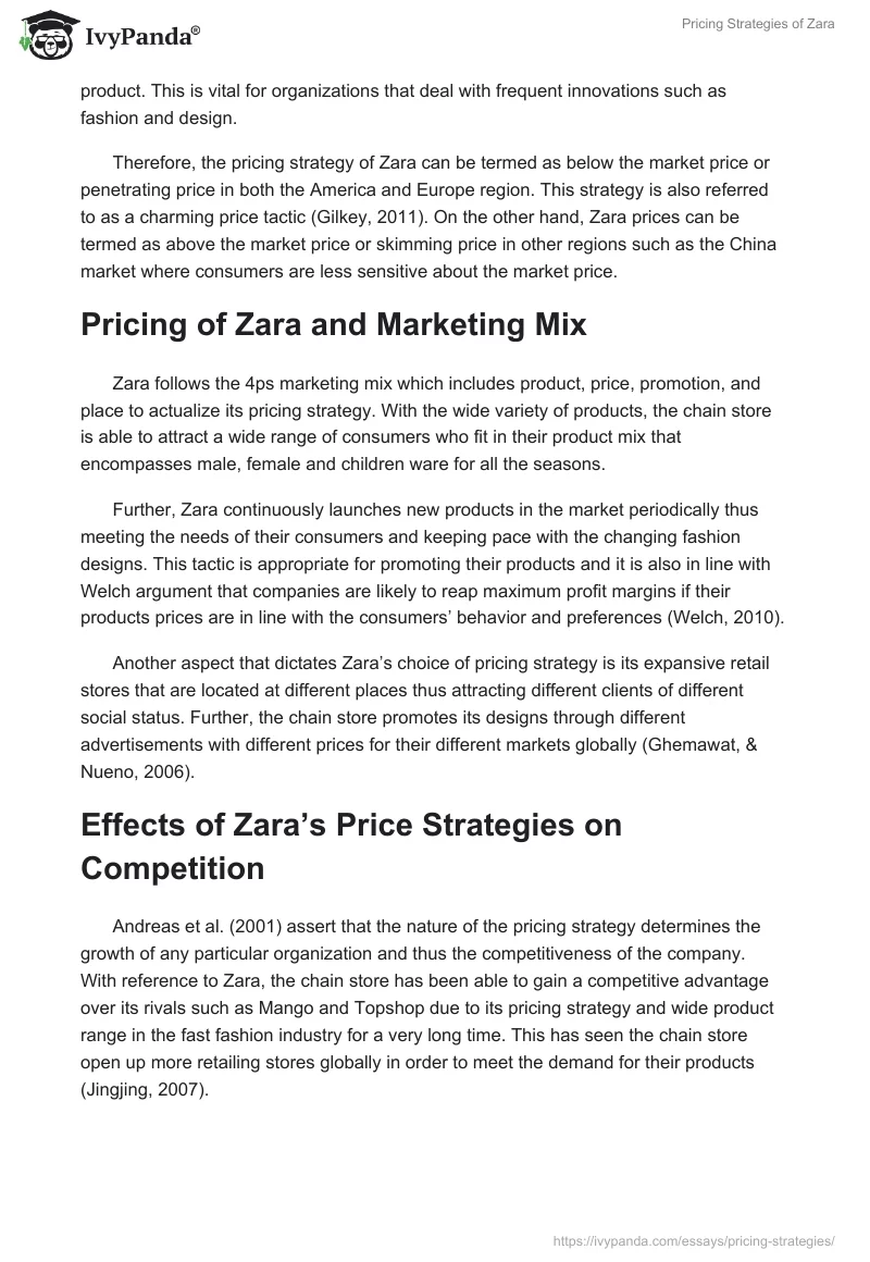 Pricing Strategies of Zara. Page 2