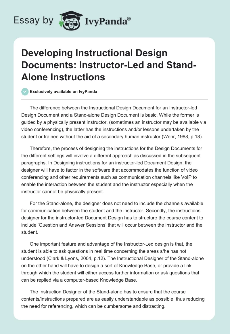 Developing Instructional Design Documents: Instructor-Led and Stand-Alone Instructions. Page 1