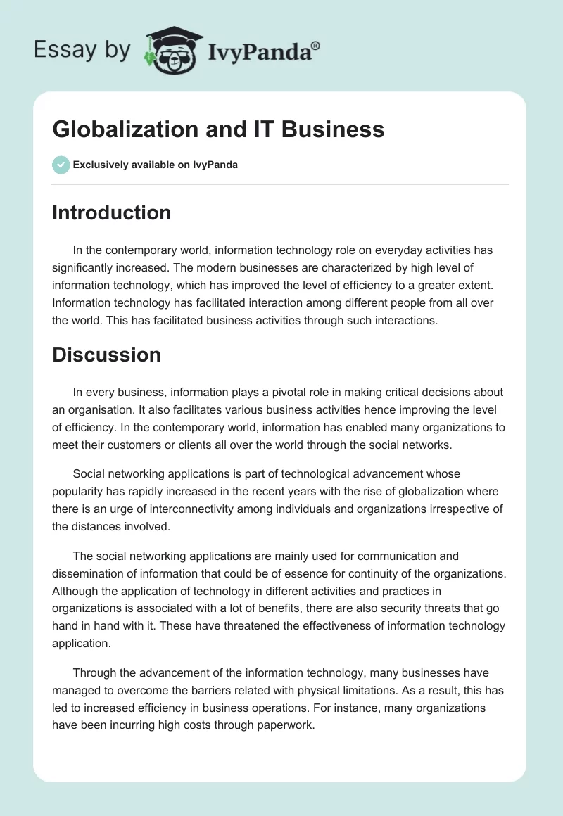 Globalization and IT Business. Page 1