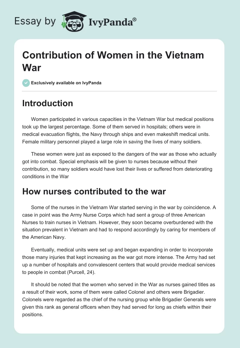 Contribution of Women in the Vietnam War. Page 1