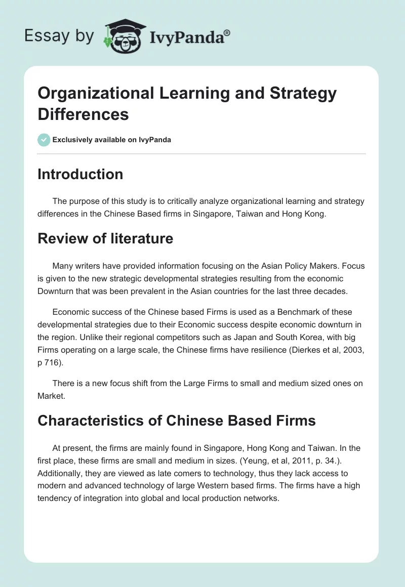 Organizational Learning and Strategy Differences. Page 1