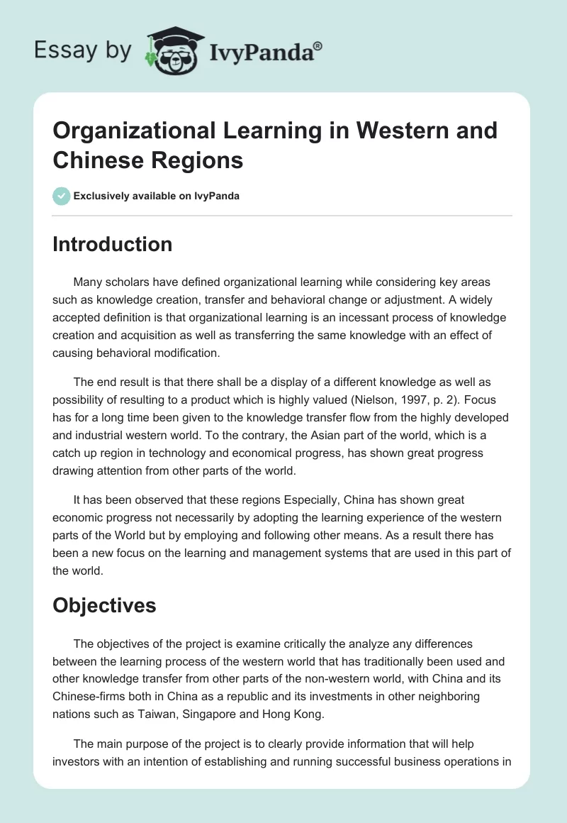 Organizational Learning in Western and Chinese Regions. Page 1