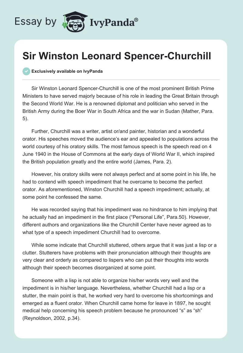 Sir Winston Leonard Spencer-Churchill. Page 1