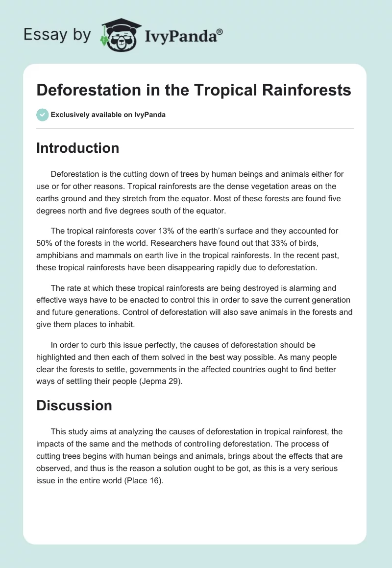 Deforestation in the Tropical Rainforests. Page 1