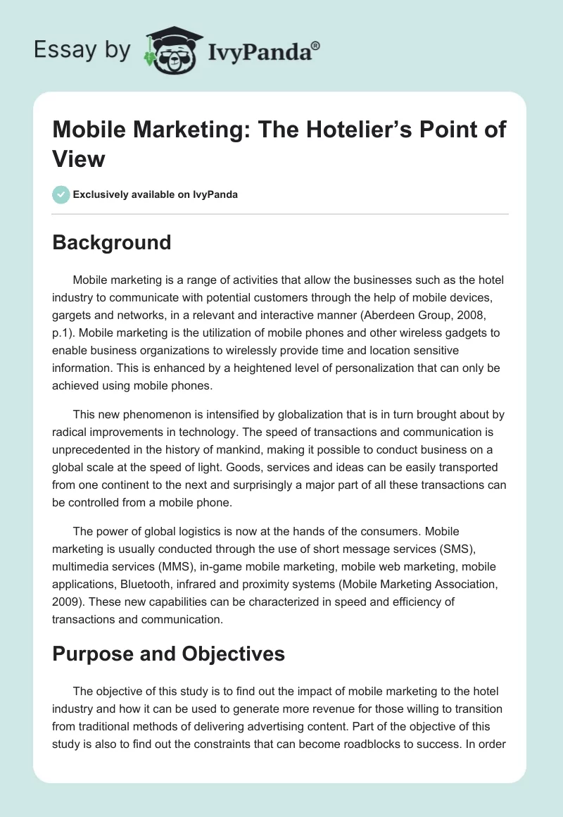 Mobile Marketing: The Hotelier’s Point of View. Page 1