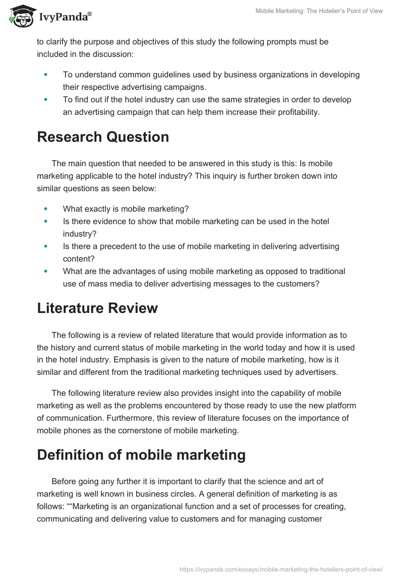 Mobile Marketing: The Hotelier’s Point of View. Page 2