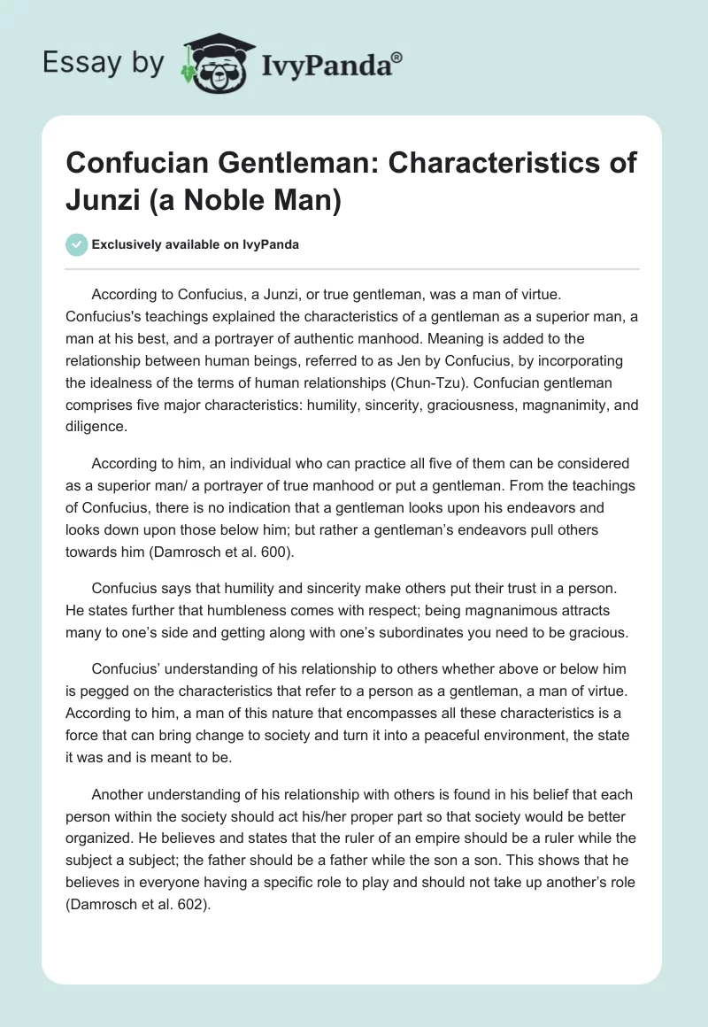 Confucian Gentleman: Characteristics of Junzi (a Noble Man). Page 1