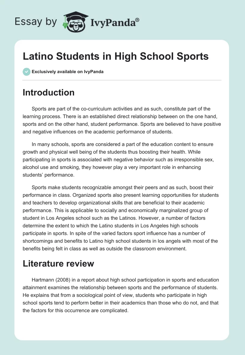 Latino Students in High School Sports. Page 1