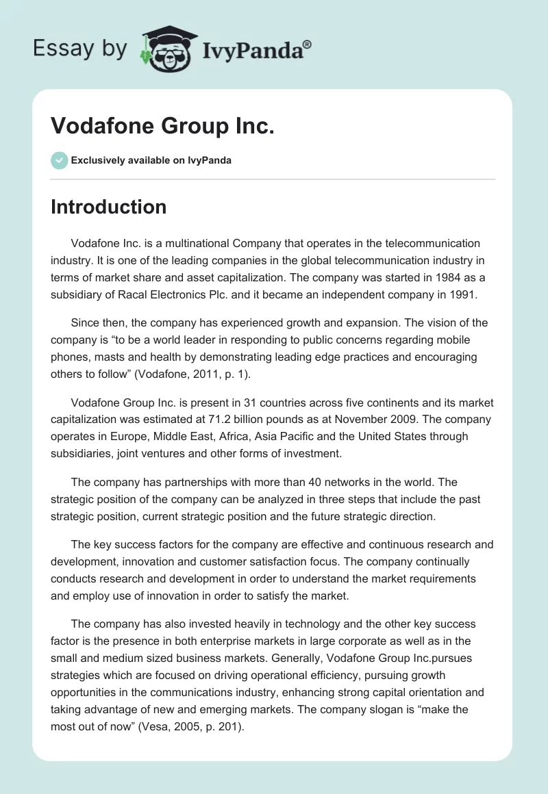 Vodafone Group Inc.. Page 1