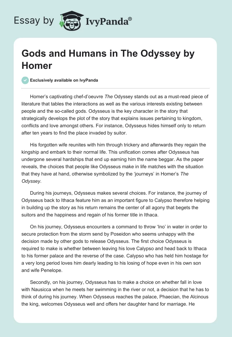 Gods and Humans in "The Odyssey" by Homer. Page 1
