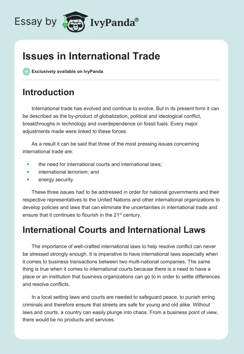 Issues in International Trade. Page 1