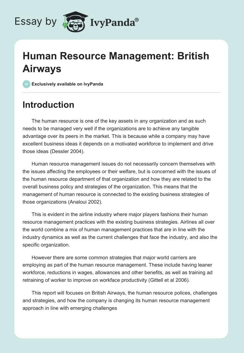 Human Resource Management: British Airways. Page 1