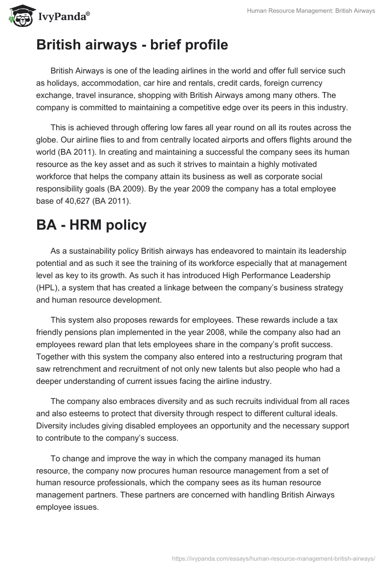Human Resource Management: British Airways. Page 2
