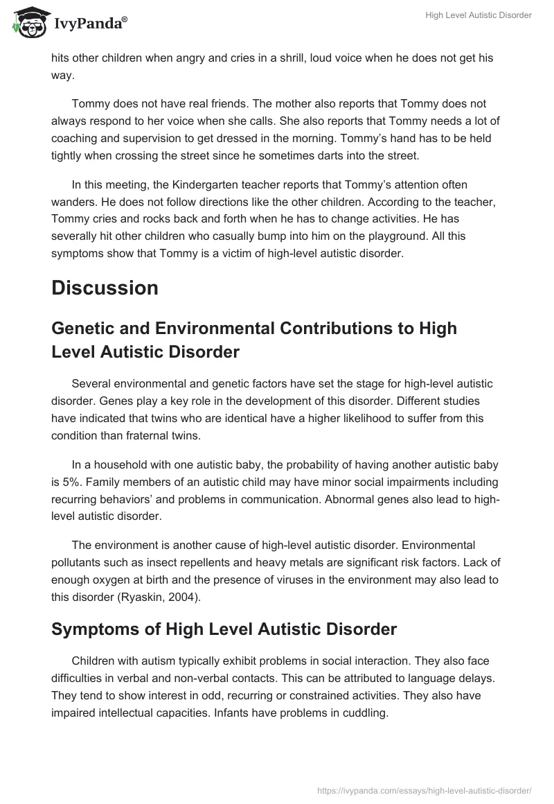 High Level Autistic Disorder. Page 2