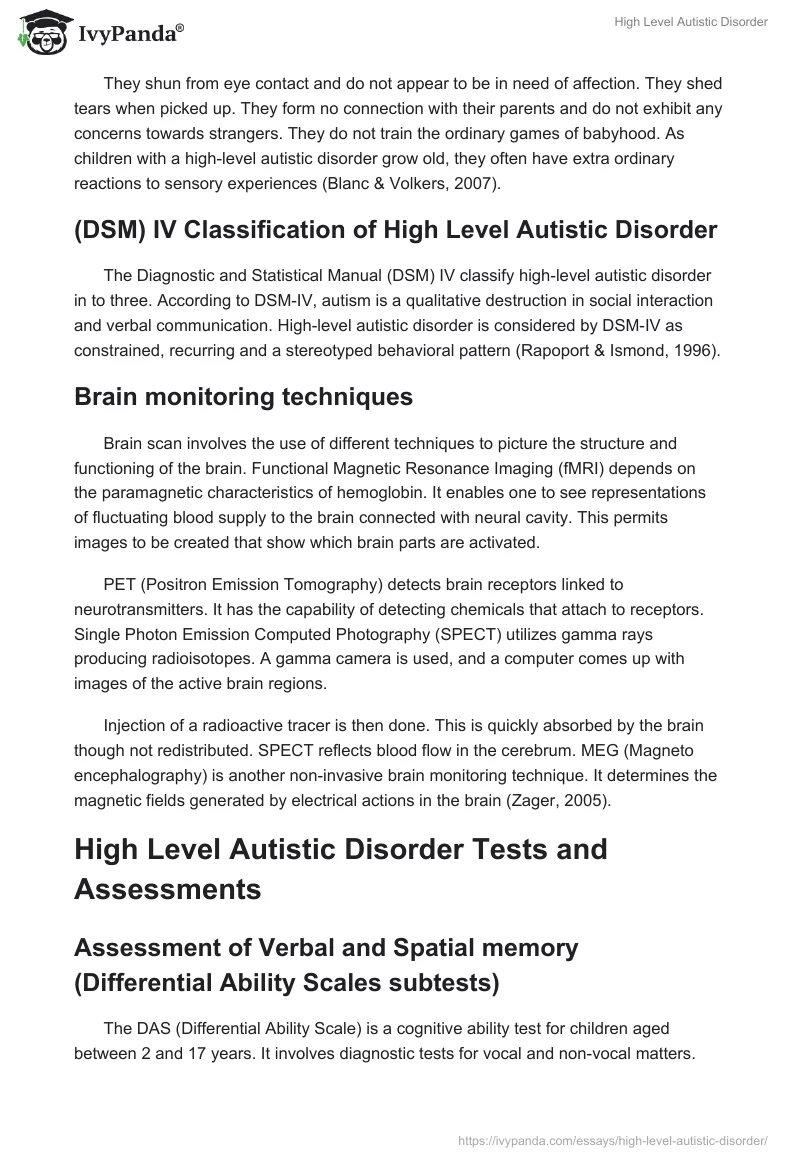 High Level Autistic Disorder. Page 3
