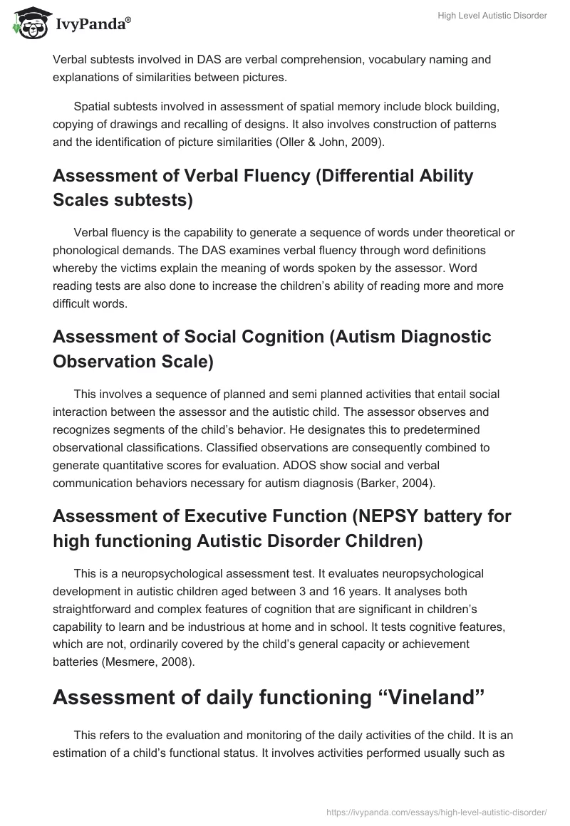 High Level Autistic Disorder. Page 4