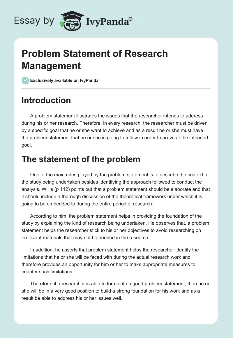 Problem Statement of Research Management. Page 1