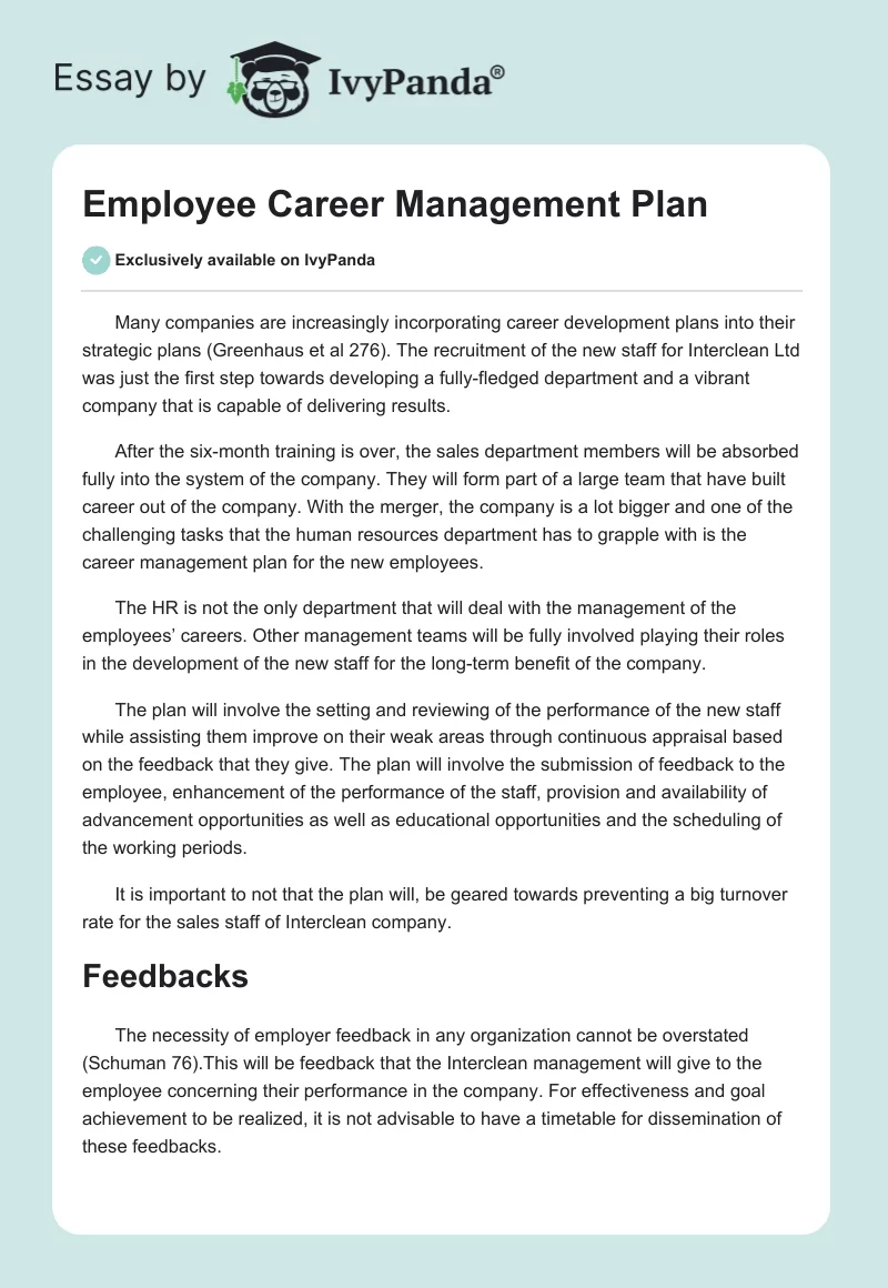 Employee Career Management Plan. Page 1