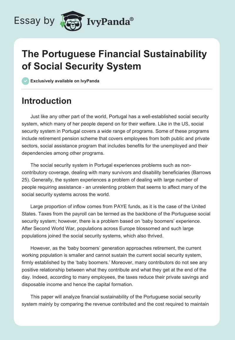 The Portuguese Financial Sustainability of Social Security System. Page 1