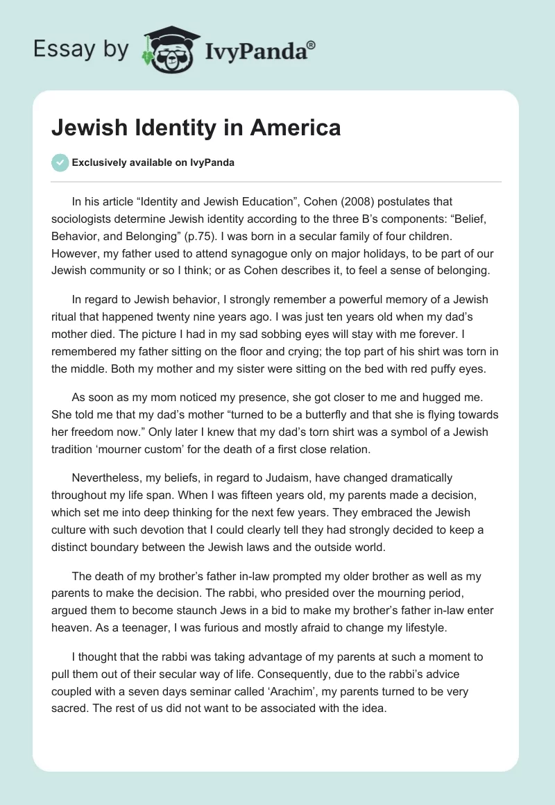 Jewish Identity in America. Page 1