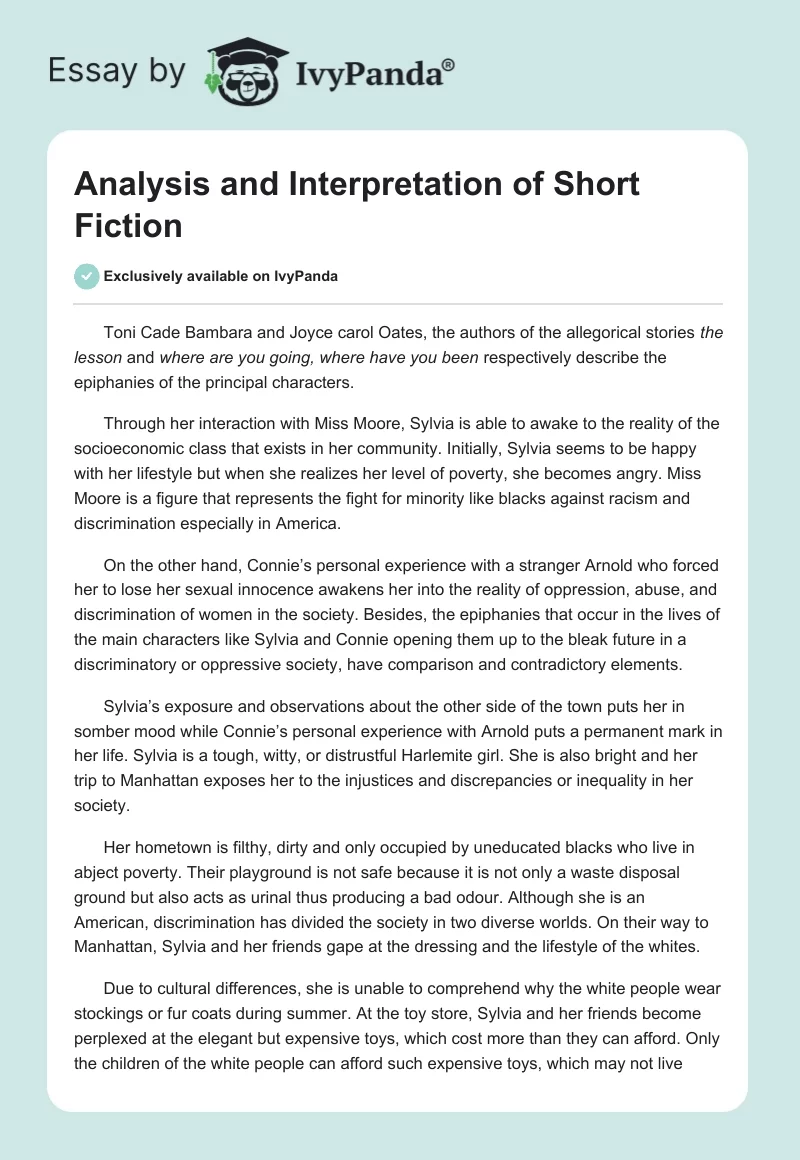 Analysis and Interpretation of Short Fiction. Page 1