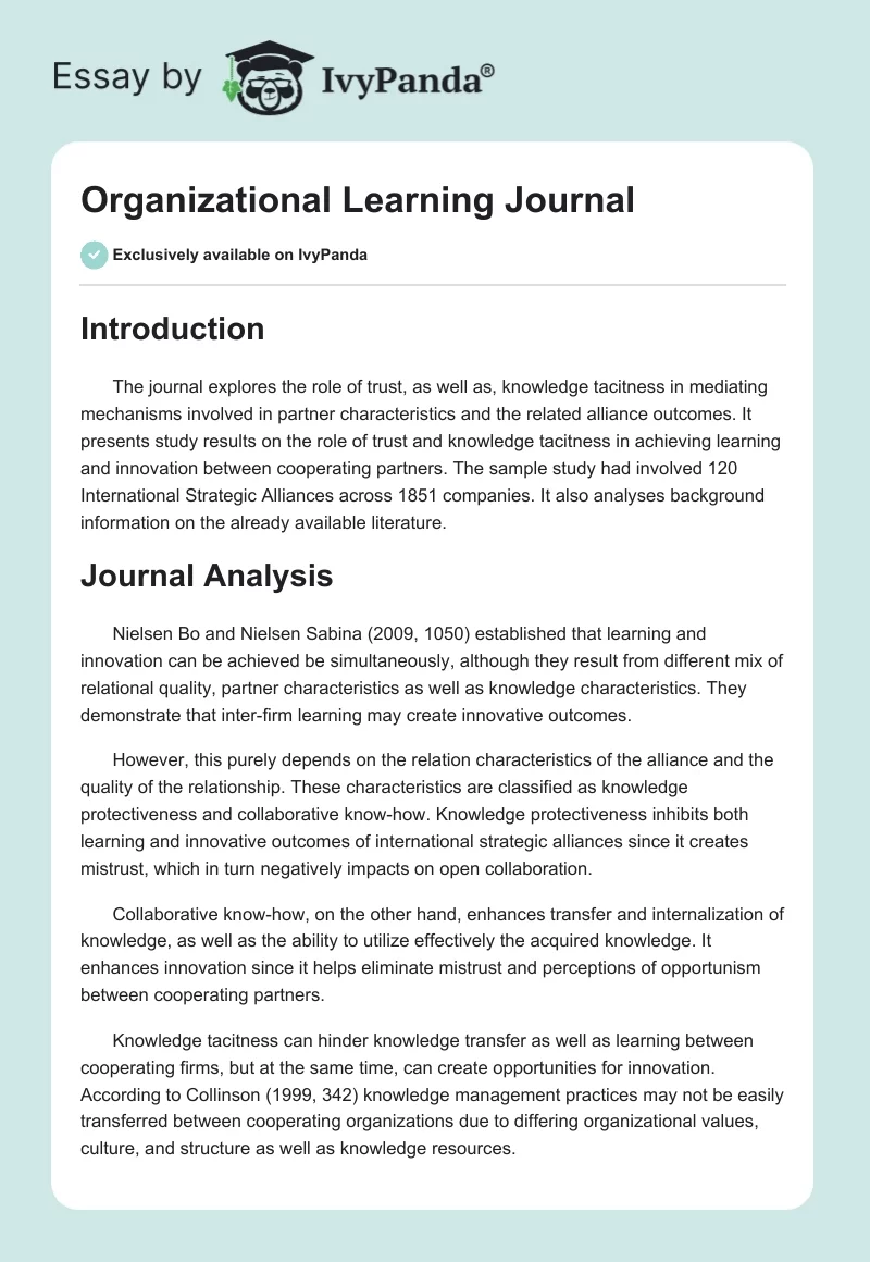 Organizational Learning Journal. Page 1