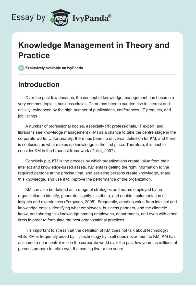 Knowledge Management in Theory and Practice. Page 1