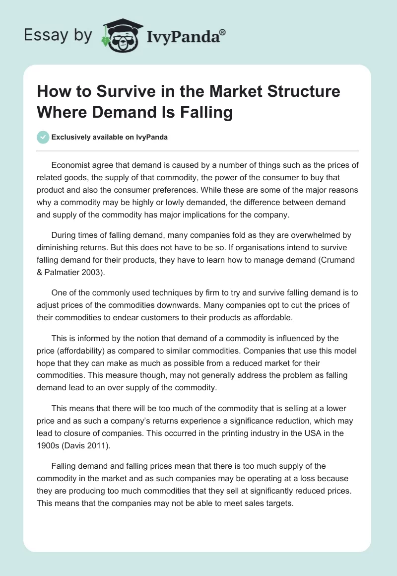 How to Survive in the Market Structure Where Demand Is Falling. Page 1