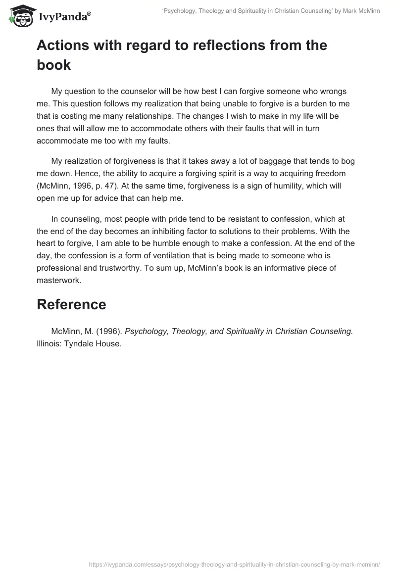 ‘Psychology, Theology and Spirituality in Christian Counseling’ by Mark McMinn. Page 4
