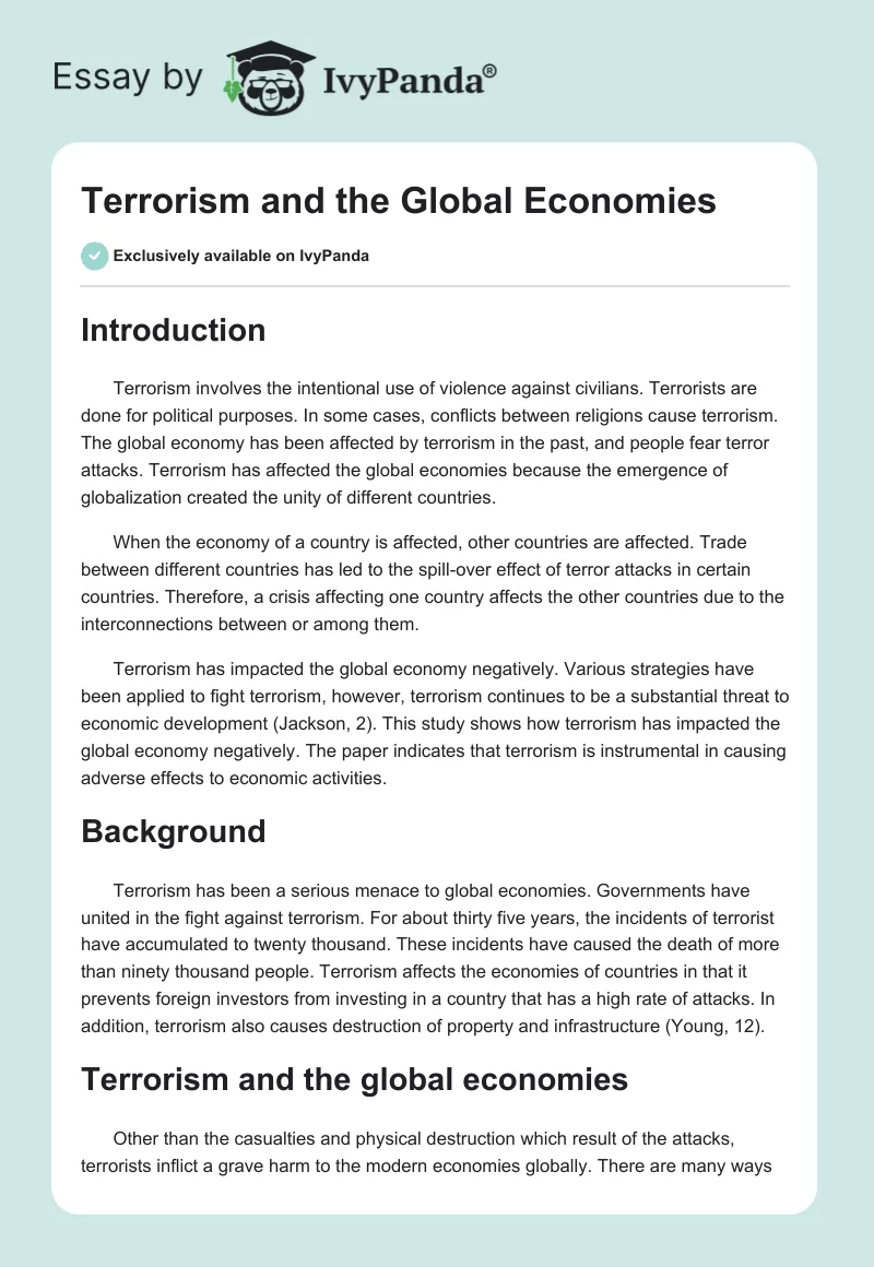 Terrorism and the Global Economies. Page 1